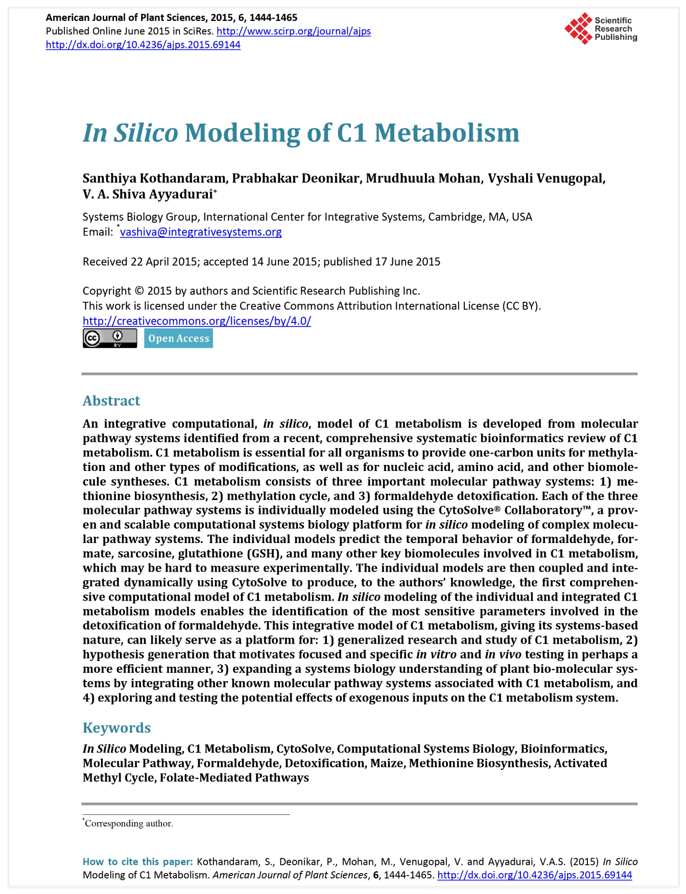 American Journal of Plant Sciences</br>2015