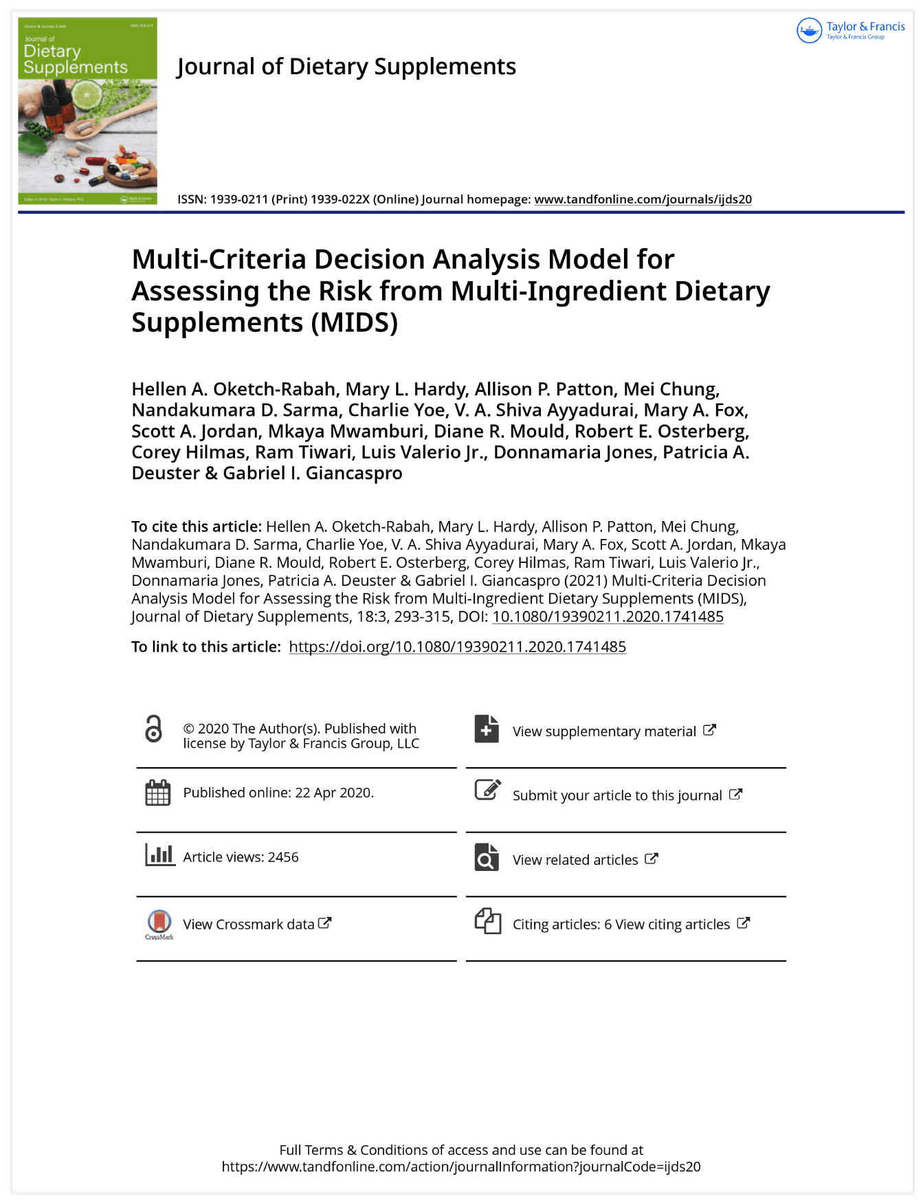 Journal of Dietary Supplements</br>2021